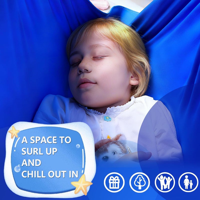 SUCHDECO Sensory Swing, Indoor & Outdoor Sensory Swing for Kids & Adults, Double Layer Therapy Cuddle Swing for Kid with Autism, Holds up to 300lbs, Star-Blue - Image 4